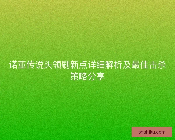 诺亚传说头领刷新点详细解析及最佳击杀策略分享